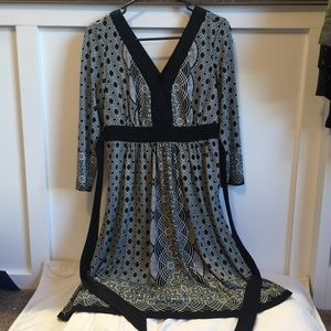 Eci New York Geometric Print 3/4 Sleeves Dress S